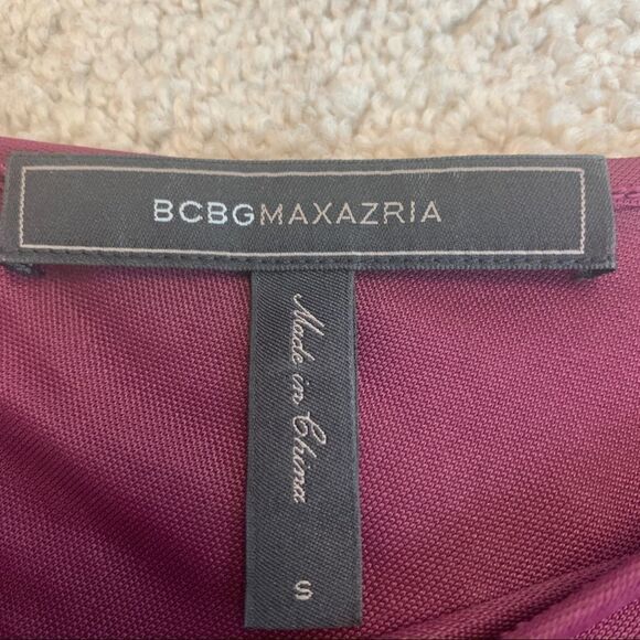 𝅺BCBGMAXAZRIA maroon asymmetrical long sleeve mini dress Sz S - Picture 6 of 8